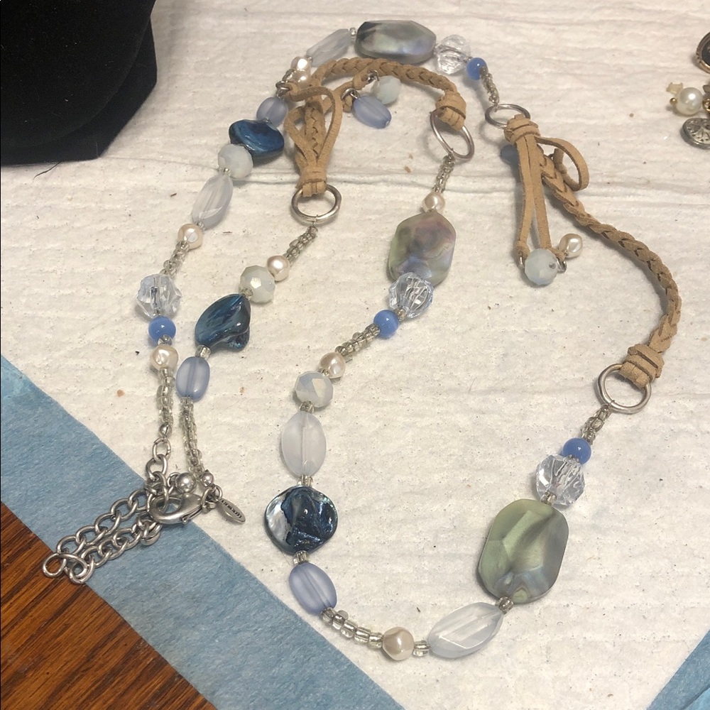 Chico's Blue, Tan & Pearl Multi-Strand Beaded Necklace